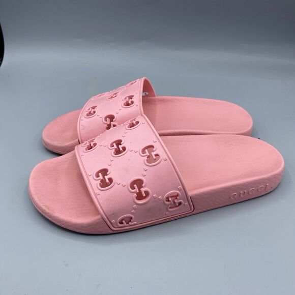 Gucci Rose Pink Rubber GG Logo Slide Sandals Authentic Women Size 36 5.5/6 - Picture 4 of 7